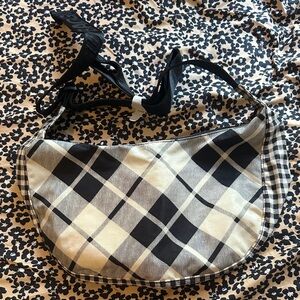 BAGGU NWT Mixed Plaid Medium Crescent Autumn Black and White Plaid Women's Bag